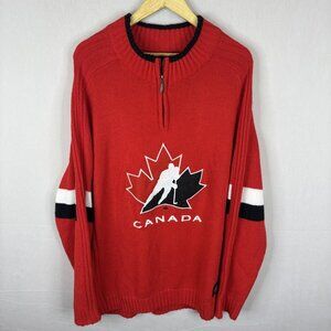 Canada Hockey Sogo Knit Sweater Men’s XXL Red Half Zip Team Canada Logo